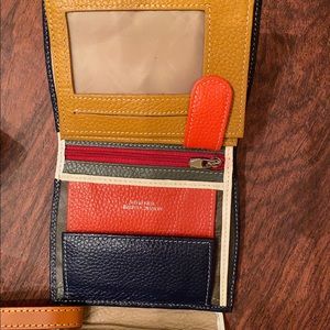 Wallet - closed 4 1/7 x 4 inches.  Opened 4x 13 inches.